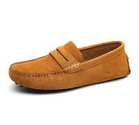 Jamron Men's Suede Leather Penny Loafers Moccasin Slippers Tan UK12