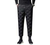 Jamron Mens Winter Warm Duck Down Filled Snow Pants Water-Resistant Outdoor Sweatpants with Zipper Pockets Black Diamond M