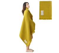 Jamron Pure Cotton Waffle Bath Towel Quick Dry Soft 180x90cm Large Bath Sheet Tassel Shawl SN079108 Yellow