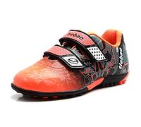 Jamron Tiebao Boys Cool Multicolor Hook&Loop Football Shoes Fustal Soccer Sneakers Hard Ground Turf Indoor SN76660 Orange Little Kid UK10