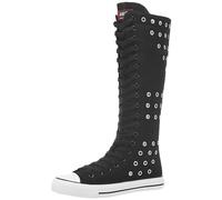 Jamron Women Fashion Canvas Dance Boots Knee High Bicycling Boots Girls Fancy School Shoes Black Eyelets SN912AB UK5