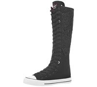 Jamron Women Fashion Canvas Dance Boots Knee High Bicycling Boots Girls Fancy School Shoes Black Lace SN913AB UK8