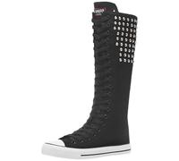 Jamron Women Fashion Canvas Dance Boots Knee High Bicycling Boots Girls Fancy School Shoes Black Rivets SN914AB UK8