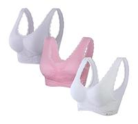 Jamron Womens 3 Pack Cross Front Side Buckle Push Up Lace Bralette Wireless Yoga Sports Comfort Bra with Removable Pads Light Purple + Pink + White XXL
