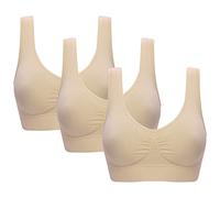 Jamron Womens 3 Pack Seamless Wirefree Comfy Everyday Bralettes Sports Yoga Sleep Bras with Removable Pads Beige + Beige + Beige L