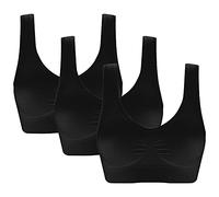 Jamron Womens 3 Pack Seamless Wirefree Comfy Everyday Bralettes Sports Yoga Sleep Bras with Removable Pads Black + Black + Black L