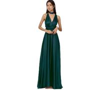 Jamron Women's Elegant Deep V Neck Backless Satin Evening Dress Multi Way Wrap Maxi Prom Dress Green SN0703227-N XXL