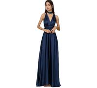 Jamron Women's Elegant Deep V Neck Backless Satin Evening Dress Multi Way Wrap Maxi Prom Dress Navy SN0703227-N M