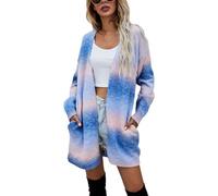 Jamron Women's Fashion Tie-Dye Rainbow Color Long Cardigan Coat Lightweight Open Front Knit Sweater Blue SN602C226 M