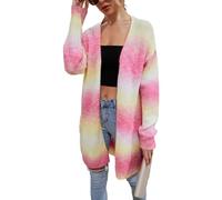 Jamron Women's Fashion Tie-Dye Rainbow Color Long Cardigan Coat Lightweight Open Front Knit Sweater Coral SN602C226 XL