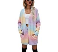 Jamron Women's Fashion Tie-Dye Rainbow Color Long Cardigan Coat Lightweight Open Front Knit Sweater Pink SN602C226 S