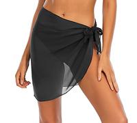 Jamron Womens Short Sarong Sexy Sheer Beach Cover Ups Chiffon Bikini Wrap Skirts for Beachwear Swimwear Black M