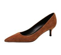 Jamron Women's Velvet 5CM High Heels Elegant Pointed Toe Pumps Office Shoes Brown SN0711129-1 UK6