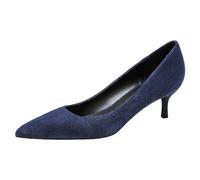 Jamron Women's Velvet 5CM High Heels Elegant Pointed Toe Pumps Office Shoes Navy SN0711129-1 UK6
