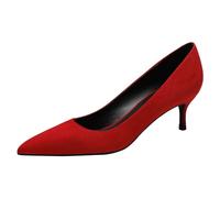 Jamron Women's Velvet 5CM High Heels Elegant Pointed Toe Pumps Office Work Shoes Red SN0711129-1 UK5.5