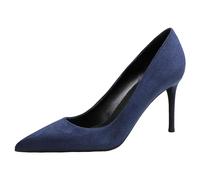 Jamron Women's Velvet 8CM High Heels Elegant Pointed Toe Pumps Office Shoes Navy SN0711129-2 UK4