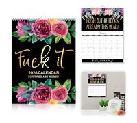 JAMSSOW 2026 Calendar UK, 2026 Fu-ck It Calendar for Tired-Ass Women, Sweary Planner with Hanging Hook for Family Home Office