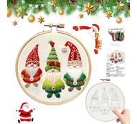 JAMSSOW Christmas Embroidery Kit,DIY Embroidery Needlepoint Supplies Kit for Adults Beginners,Handmade Sewing Craft Set,Christmas Embroidery Kits Crafts Includes Hoop Cloth Needles Threads(B)