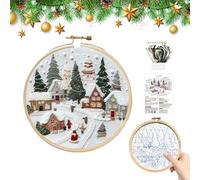 JAMSSOW Christmas Embroidery Kit,DIY Embroidery Needlepoint Supplies Kit for Adults Beginners,Handmade Sewing Craft Set,Christmas Embroidery Kits Crafts Includes Hoop Cloth Needles Threads(A)
