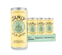 Jamu Wild Water - Pack of 12 - Naturally Flavoured Prebiotic Sparkling Water with Vitamins, Botanicals, and Minerals - 5g Prebiotic Fibre - < 20 Kcals - Zero Sugar - Lemon Flavour Multipack