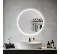 JAMUBOCHE LED Bathroom Mirror For Over Sink, 50CM Electric Round Vanity Mirror With Backlit Lights For Shower Shaving, Fogless Wall Mounted Dimmable 3 Color Lighting, IP54