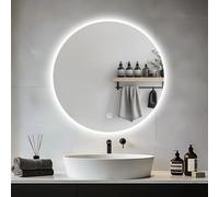 JAMUBOCHE LED Bathroom Mirror For Over Sink, 60CM Electric Round Vanity Mirror With Backlit Lights For Shower Shaving, Fogless Wall Mounted Dimmable 3 Color Lighting, IP54