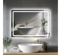 JAMUBOCHE LED Bathroom Mirror For Over Sink, 80 x 60cm Electric Vanity Mirror With Backlit Lights For Shower Shaving, Fogless Wall Mounted Dimmable 3 Color Lighting, IP54