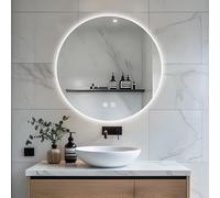 JAMUBOCHE Round LED Bathroom Mirror For Over Sink, 80CM Electric Round Vanity Mirror With Backlit Lights For Shower Shaving, Fogless Wall Mounted Dimmable 3 Color Lighting, IP54