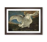 Jan Asselijn The Threatened Swan Framed Print | A2 Walnut Framed Wall Art | Ready to Hang | Modern Animal Picture | Living Room Bedroom Lounge Office