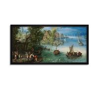 Jan Brueghel The Elder River Landscape Long Framed Art Print Wall Poster 25x12 inch