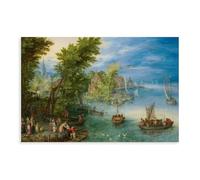 Jan Brueghel The Elder - River Landscape Style Canvas Poster Bedroom Decor Landscape Office Room Decor Gift Unframe 16x24inch(40x60cm)