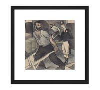 Jan De Waardt Labor Man Working Class Drawing 8X8 Inch Square Wooden Framed Wall Art Print Picture with Mount Artery8 Black One Size