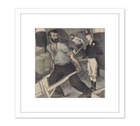 Jan De Waardt Labor Man Working Class Drawing 8X8 Inch Square Wooden Framed Wall Art Print Picture with Mount Artery8 White One Size