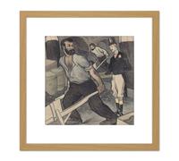 Jan De Waardt Labor Man Working Class Drawing 8X8 Inch Square Wooden Framed Wall Art Print Picture with Mount Artery8 Light Oak One Size