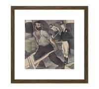Jan De Waardt Labor Man Working Class Drawing 8X8 Inch Square Wooden Framed Wall Art Print Picture with Mount Artery8 Brown One Size
