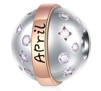 Jan-Dec Birthstone Planet Earth Charms with 12 Month Birthday Stone, 925 Sterling Silver 2 Tone Rose Gold Round Ball Beads, fits European Snake Bracelet, Gifts for Mom/Wife/Father/Children/Grandma