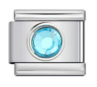 Jan - Dec Round Crystal Month Birth Year Birthday Stone Anniversary Birthstone Silver Italian 9mm Link Stainless Steel Modular Compatible With Bracelet (Mar March Aquamarine Blue Round Crystal Stone)