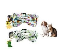 Jan Jean 2 Pack Cute Dinosaurs Pattern Cat Collar With Bell And Breakaway Bowtie Adjustable Kitten Collars For Male Female Cats Type A One Size