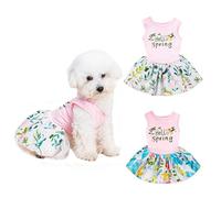 Jan Jean 2-piece Pet Dresses For Girls Dog Summer Clothes Puppy Ruffled Hem Dresses Skirt Pets Apparel Pink White XL