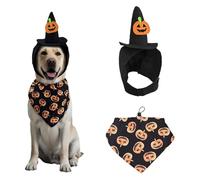 Jan Jean Adjustable Halloween Dog Bandana Reversible Triangle Scarf And Witch Hat Costume Set For Pets Black Pumpkin S