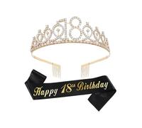 Jan Jean Birthday Party Crown Sash Kit Shimmering Rhinestone Tiara with Personalized Sash for Birthday VIP Treatment 18 Years Old One Size