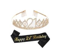 Jan Jean Birthday Party Crown Sash Kit Shimmering Rhinestone Tiara with Personalized Sash for Birthday VIP Treatment 21 Years Old One Size