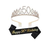 Jan Jean Birthday Party Crown Sash Kit Shimmering Rhinestone Tiara with Personalized Sash for Birthday VIP Treatment 50 Years Old One Size