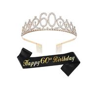 Jan Jean Birthday Party Crown Sash Kit Shimmering Rhinestone Tiara with Personalized Sash for Birthday VIP Treatment 60 Years Old One Size