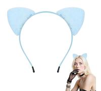 Jan Jean Black Cat Ears Headband for Women Soft Plush Animal Hair Hoop for Halloween Costumes Kawaii Kitty Ears Sky Blue One Size