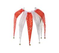 Jan Jean Christmas Jester Collar with Jingle Bells Mesh Pointed Clown Collar Neck Accessory for Holiday Costume White Red One Size