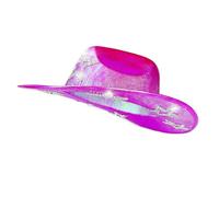 Jan Jean Cowboy Hat Metallic Gloss Rhinestones Stars Women Wide Brim Western Cowgirl Hat Costume Party Accessory Hot Pink One Size