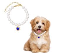 Jan Jean Cute Girl Cat Collar With Heart Shaped Rhinestone Adjustable Faux Pearl Bead Necklace For Kittens Pet Accessories Blue 20cm
