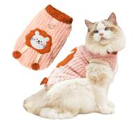 Jan Jean Cute Lion Pattern Fleece Dog Vest Warm Sleeveless Jacket With D-ring Cozy Fall Winter Outfit For Cats Puppies Pink Large