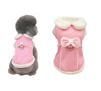 Jan Jean Dog Coat With Bow And D-ring Fleece Lined Warm Jacket For Chihuahua Yorkie Fall Winter Puppy Clothes Pink XS